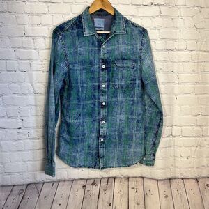 Zip Code 1922 Mens Stone Acid Washed Casual Button down Shirt long Sleeve size M